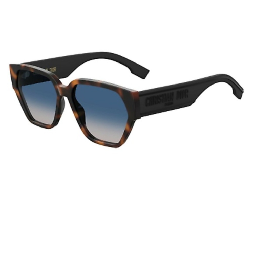 DIOR ID1 57mm Square Sunglasses 0086-84 Dark Havana/Blue Shaded
